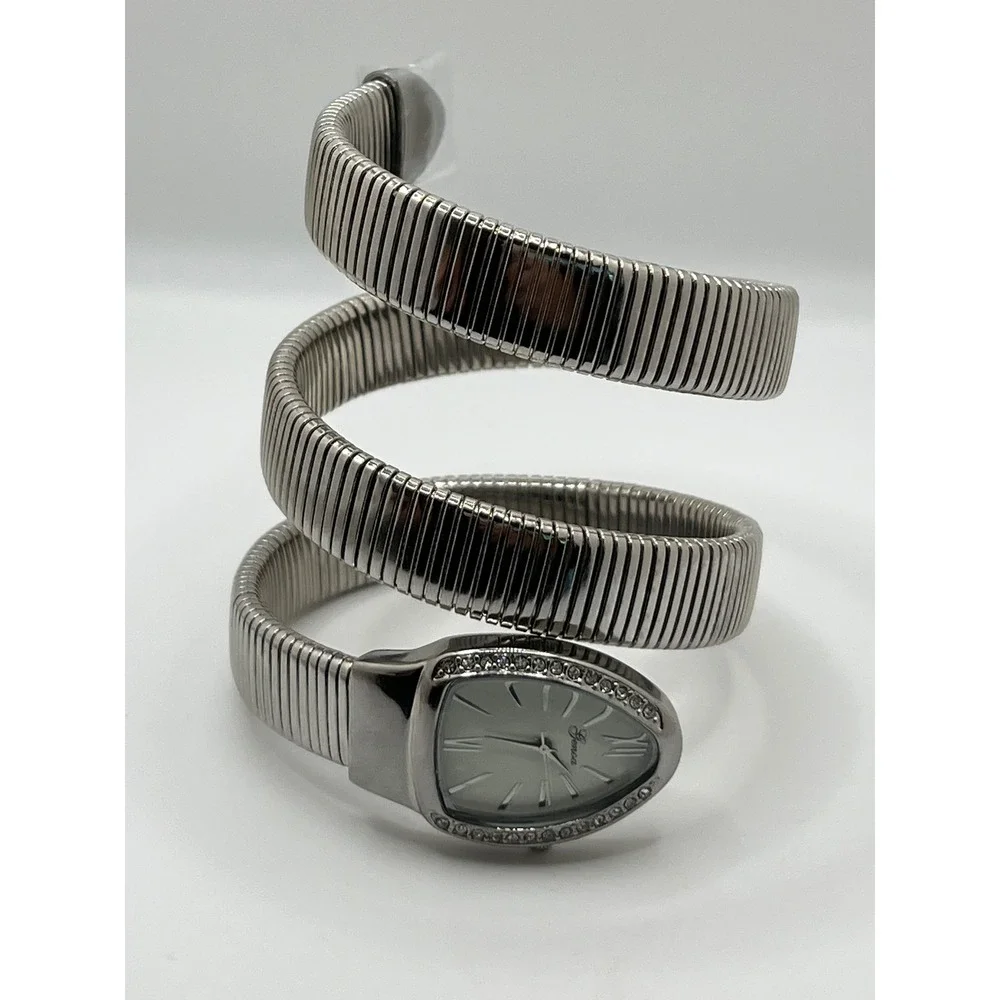 Silver‎ Tone Snake Coil Wrap Around Genoa Watch Rhinestone Bezel Elegant